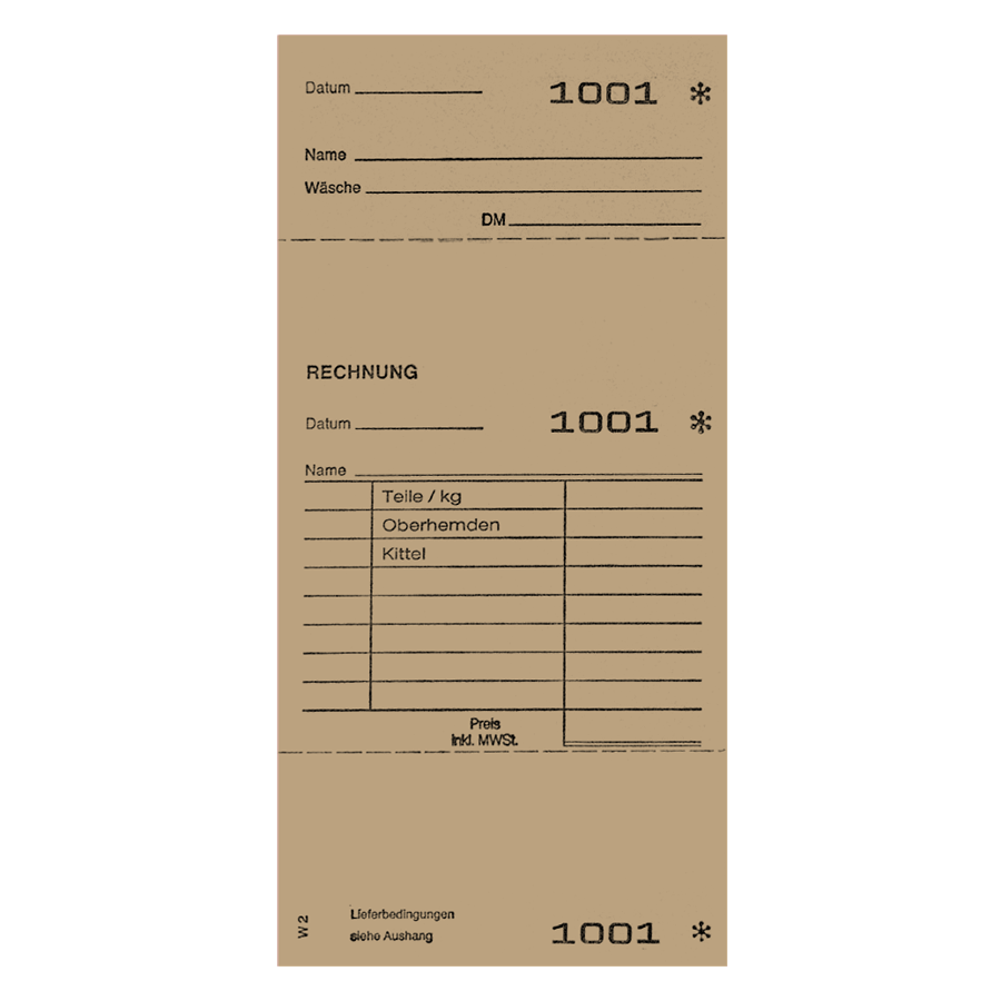 Annahmeblock W2 braun 20 Stück num. von 1-1.000