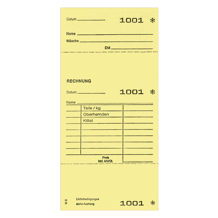 Annahmeblock W2 gelb 20 Stück num. von 1-1.000