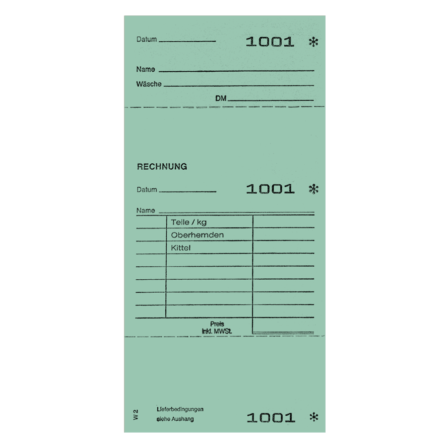 Annahmeblock W2 h.grün 20 Stück num. von 1-1.000