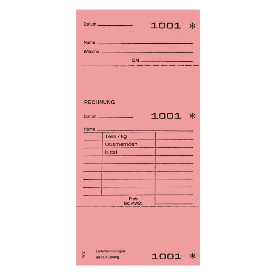 Annahmeblock W2 rosa 20 Stück