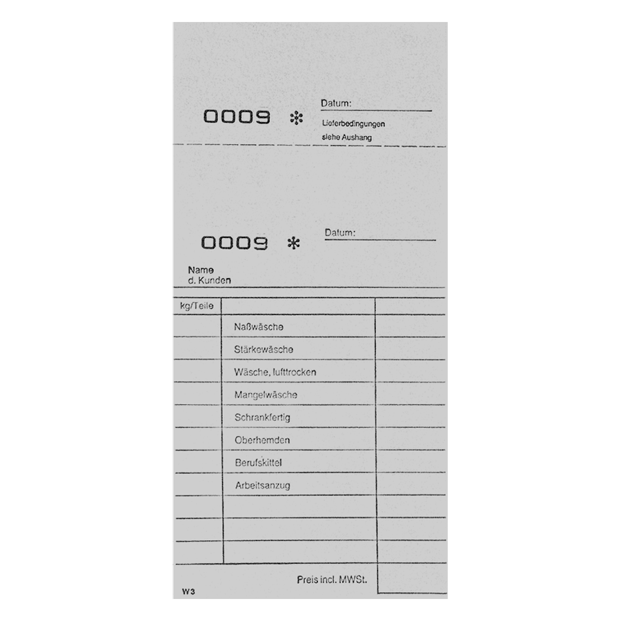 Annahmeblock W3 grau 20 Stück num. von 1-1.000