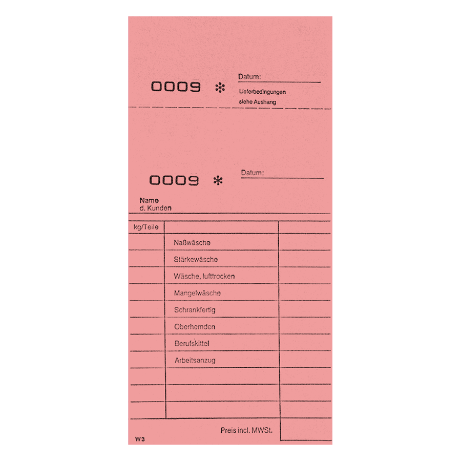 Annahmeblock W3 rosa 20 Stück num. von 1-1.000