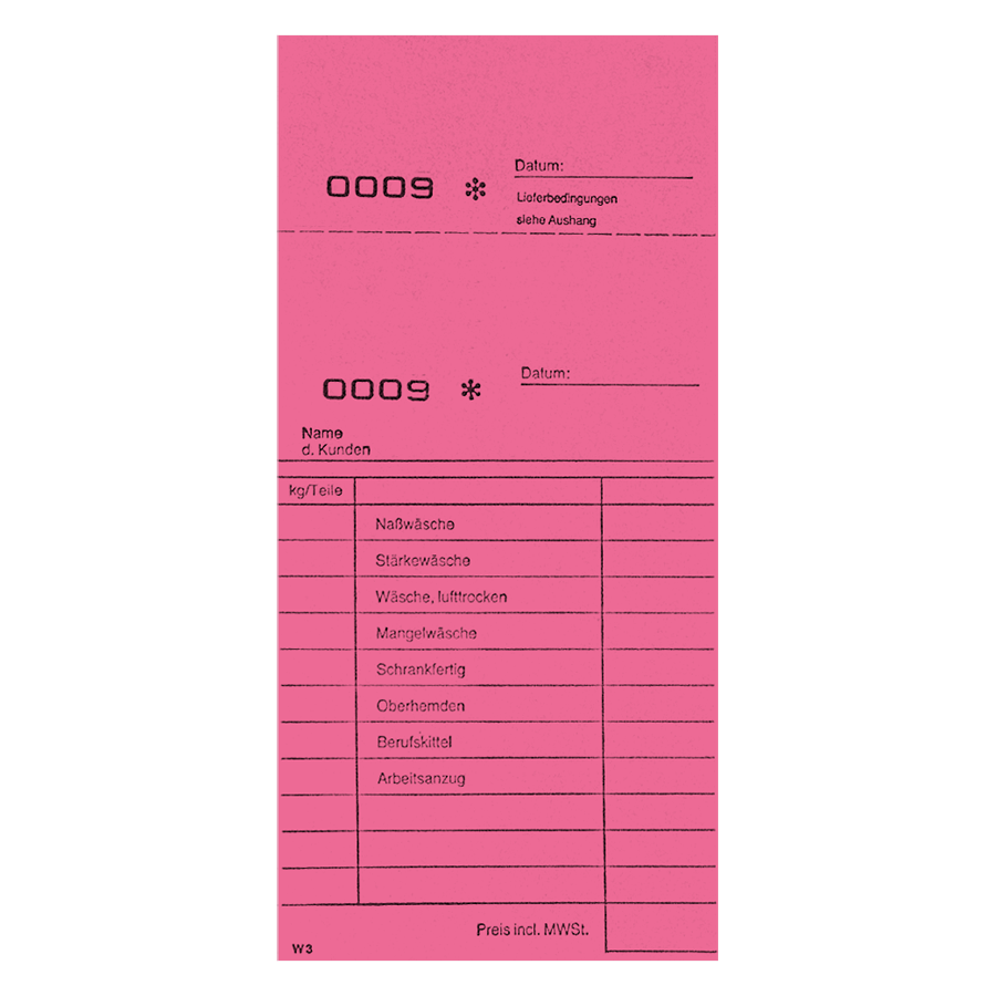 Annahmeblock W3 rot 20 Stück num. von 1-1.000