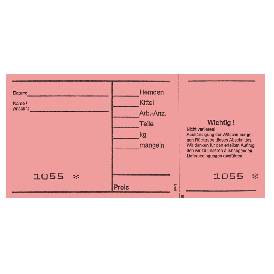 Annahmeblock W4 rosa 20 Stück num. von 1-1.000