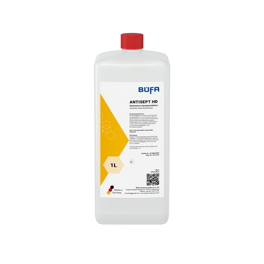 BÜFA ANTISEPT HD, 1000 ml, alkoholische Händedesinfektion, hautpflegend, bakteri