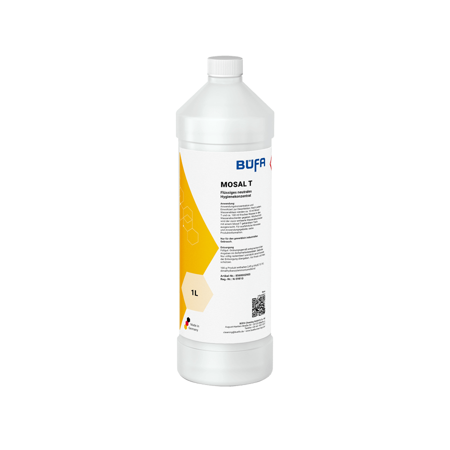 BÜFA MOSAL T,  2 x 1 Liter Flasche, flüssiges, neutrales Hygienewirkstoffkonzent