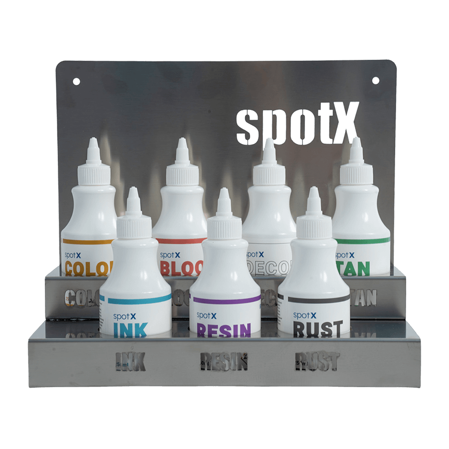 BÜFA SpotX-Set, 7 leere Arbeitsflaschen á 250 ml, (Blod, Tan, Color, Rust, Res