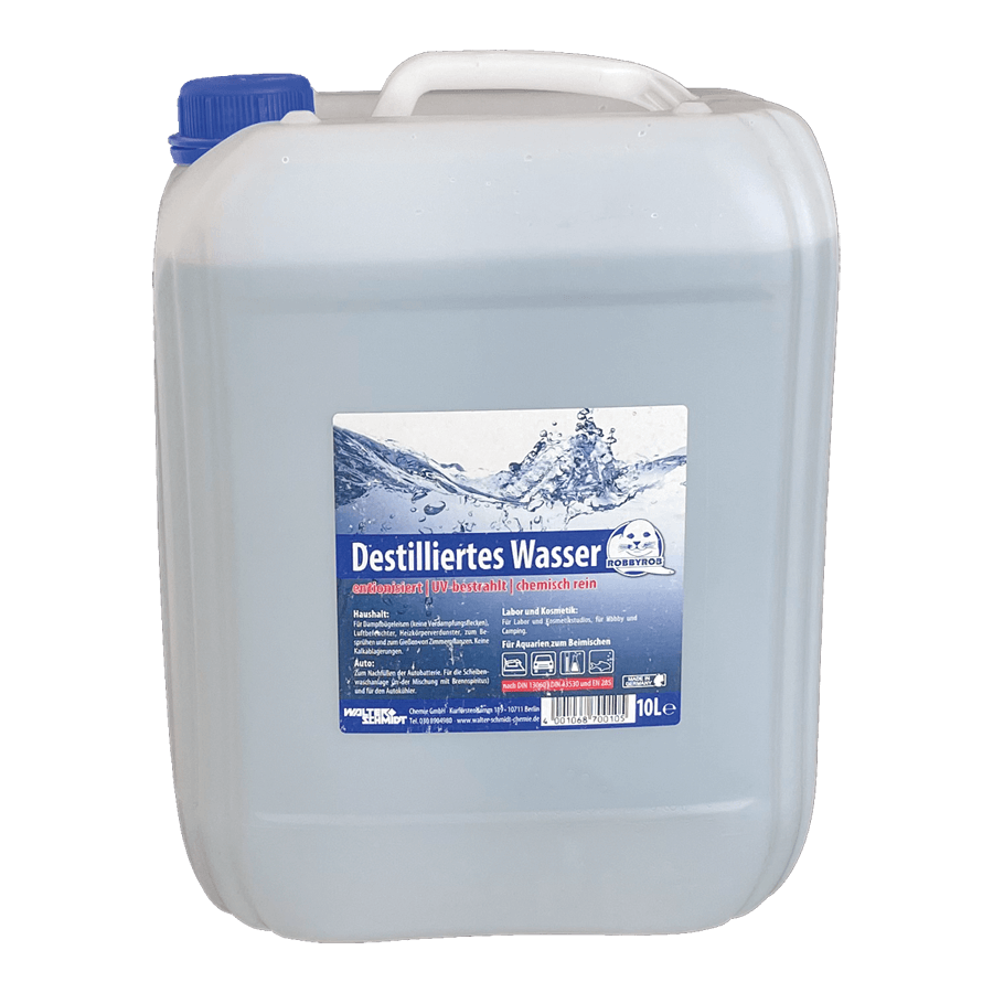 Destilliertes Wasser 10 Ltr., entionisiert, UV-bestrahlt, chemisch rein, verhind