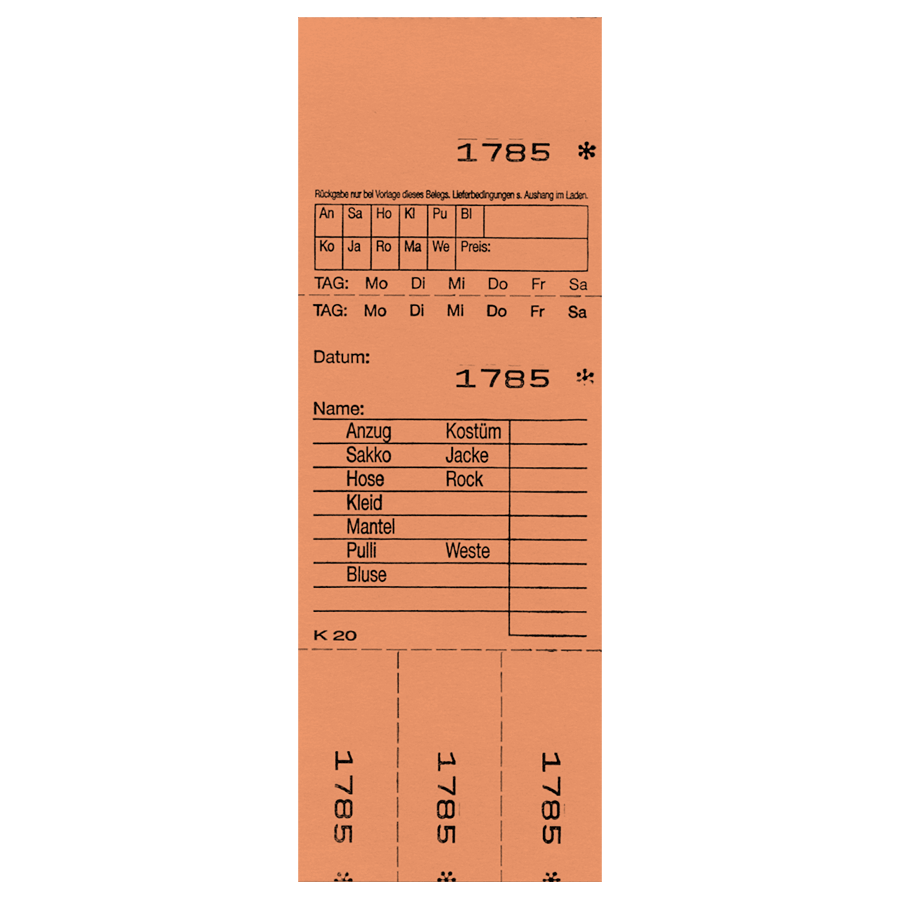 Kombi 20 orange 3 Abrisse a.50 Blatt 18,4x6,4cm 1-1.000
