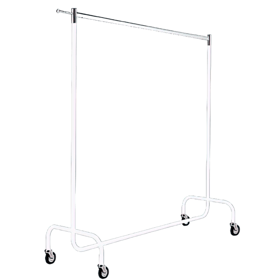 Rollständer weiß, L. 180cm, H. 180cm, Querstange Chrom, Rollendurchmesser 75mm,