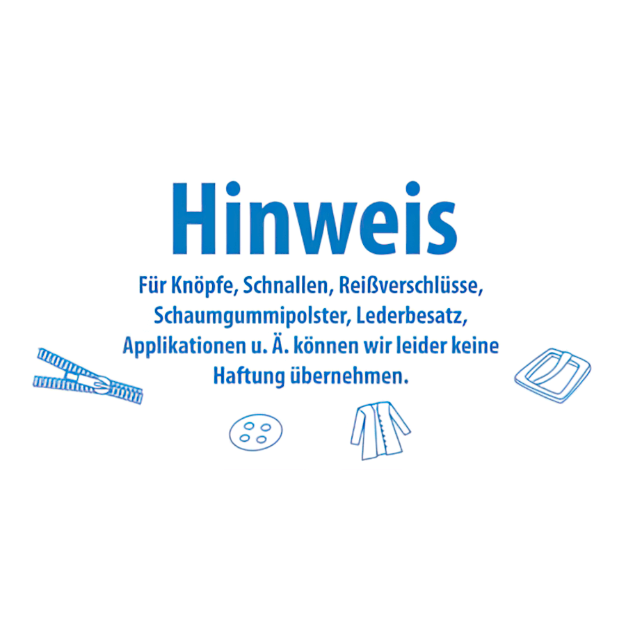 Schild Hinweis: Keine Haftung für Knöpfe, Schnallen und ... 35 x 17,5 cm