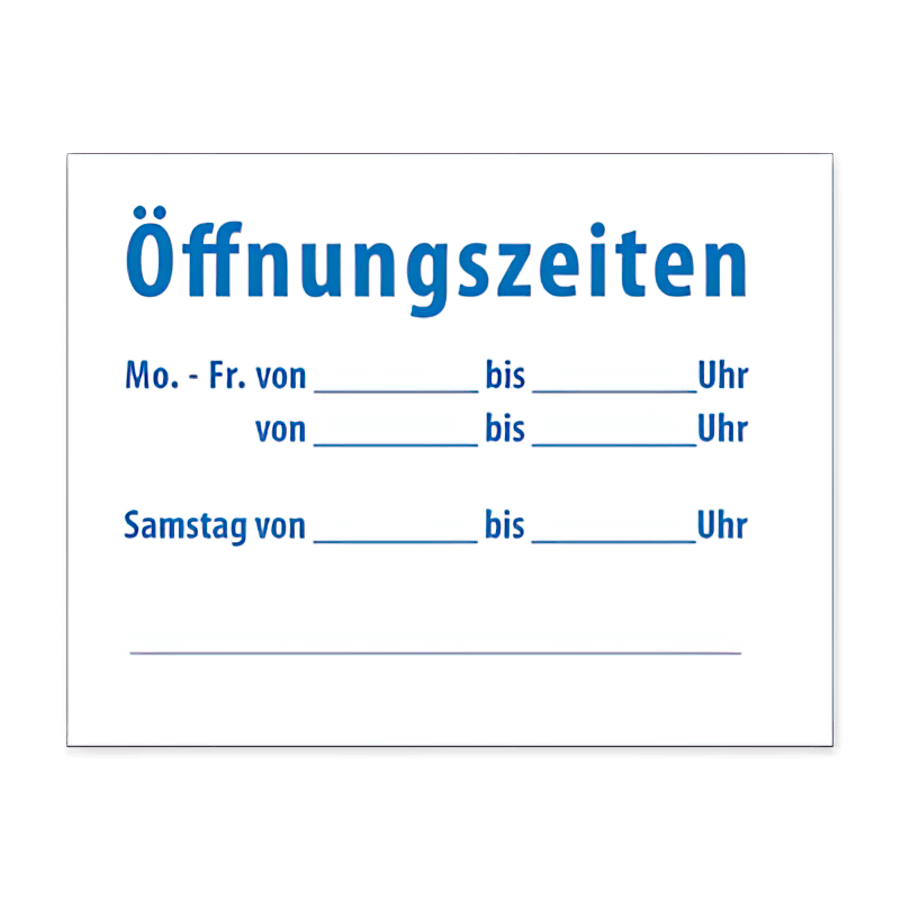 Schild Öffnungszeiten, PVC, 22 x 17cm