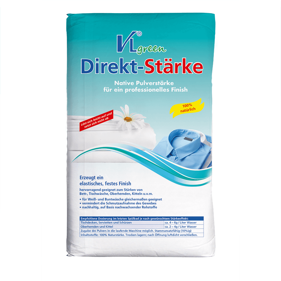 VL-Direkt-Stärke 25 kg, für Weiß- und Buntwäsche. Native Pulverstärke für ein pr