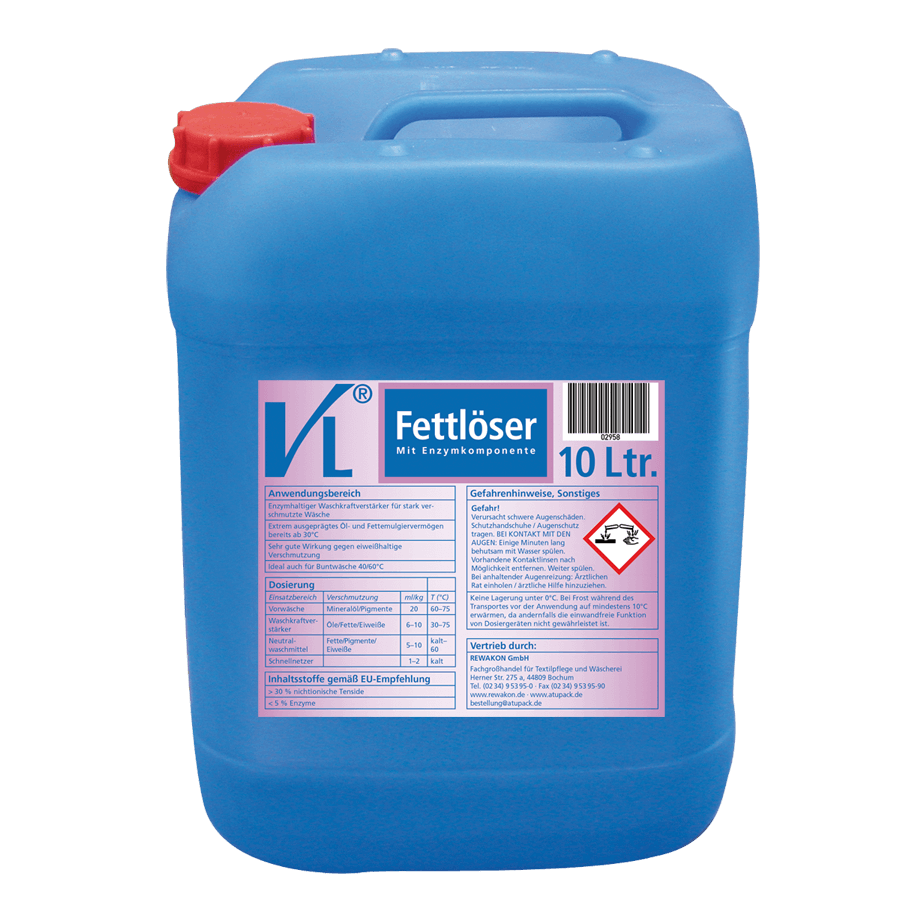 VL-Fettlöser, 10 Liter, enzymverstärkter Fett- und Eiweislöser für stark vermutz